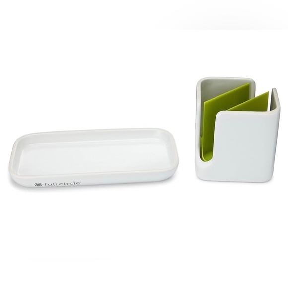 Full Circle Stash, Ceramic Sink Caddy, Green and White - Picture 2 of 2